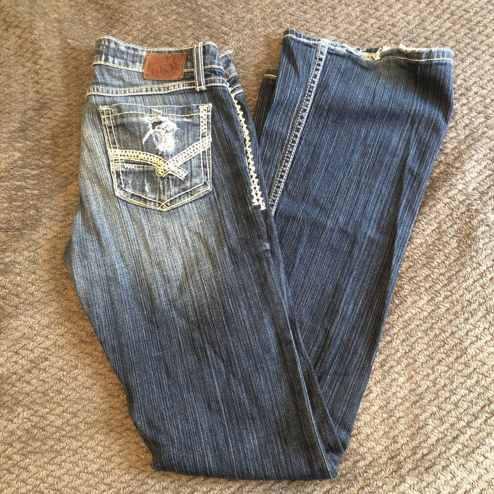 BKE Buckle Jeans Womens 29 Stretch Starlite Flare Low Rise Dark Wash Heavy Fade